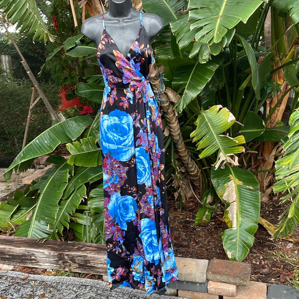 Free people rose dark floral, satin jumpsuit